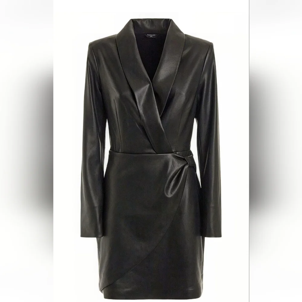 MARCIANO Angela Black Faux Leather Mini Dress Size 46 NWT US Size 10 - Picture 4 of 10